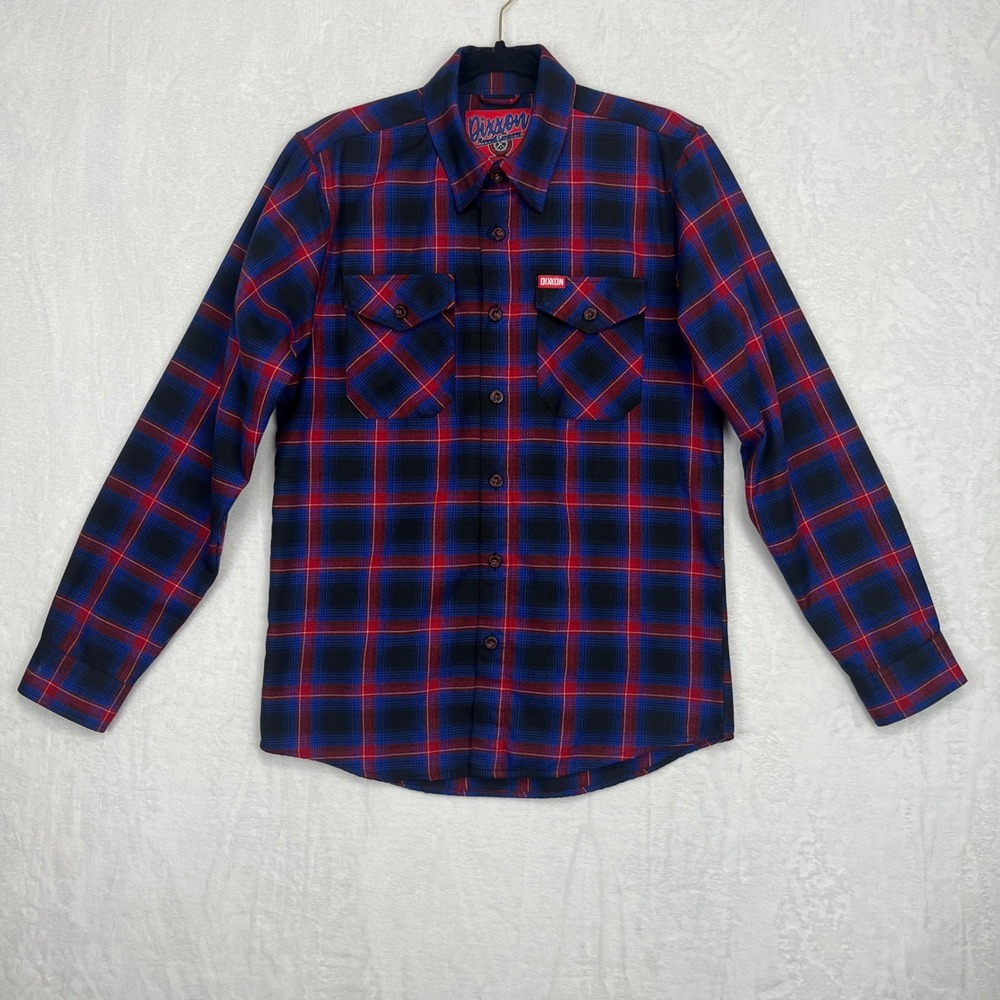Dixxon Flannel Hometown Long Sleeve Shirt Mens S Red Blue Black Plaid Button Dwn - Picture 1 of 8